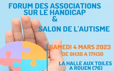 AES 76 – Forum des associations et salon de l’autisme le samedi 4 mars 2023 de 9h30 à 17h30 à Rouen (76)
