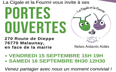 L’association la Cigale et la Fourmi vous invite à sa Journée portes ouvertes les 15 et 16 septembre 2023 à Malaunay (76)