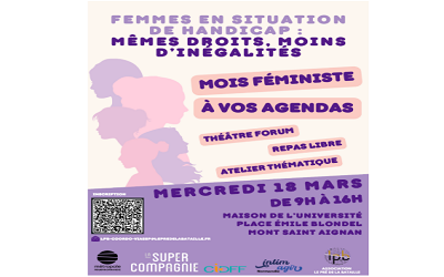 Femmes en situation de handicap : mêmes droits, moins d&rsquo;inégalités le 18 mars 2026 de 9h à 16h à Mont-Saint-Aignan (76)